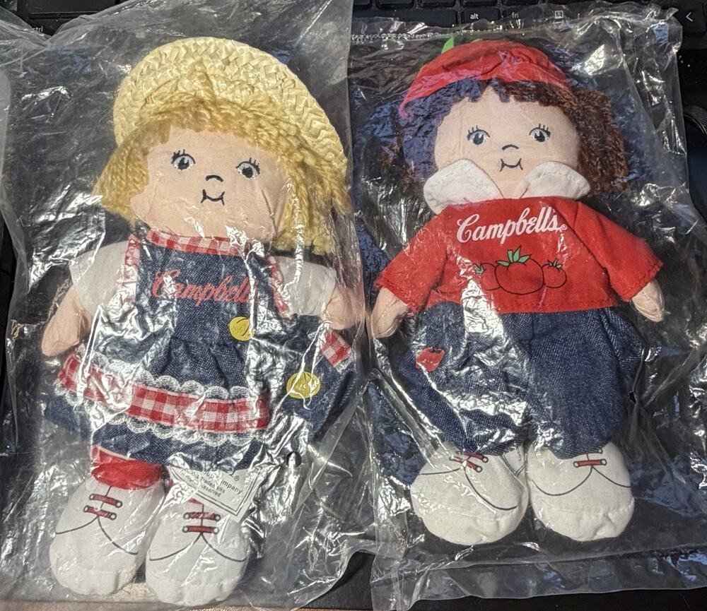 Campbell’s Soup Company Kids Farm Garden Plush Dolls Set Of 2 Boy & Girl Vintage